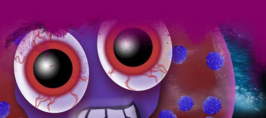 Purple supercyte with bloodshot eyes