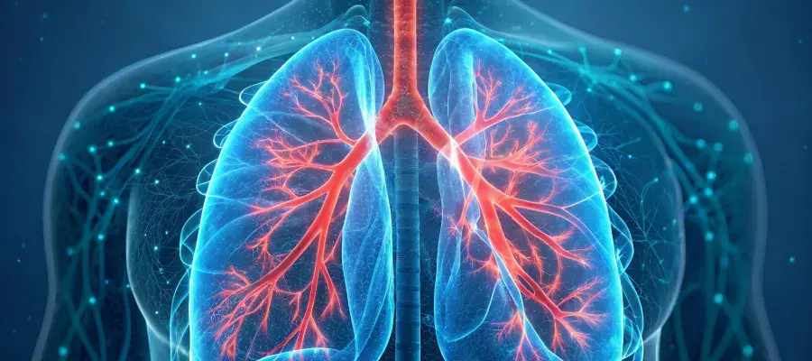 Futuristic Medical Scan of Human Lungs with Oxygen Flow Diagram