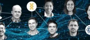 network of finalist headshots on a blue background