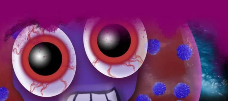 Purple supercyte with bloodshot eyes