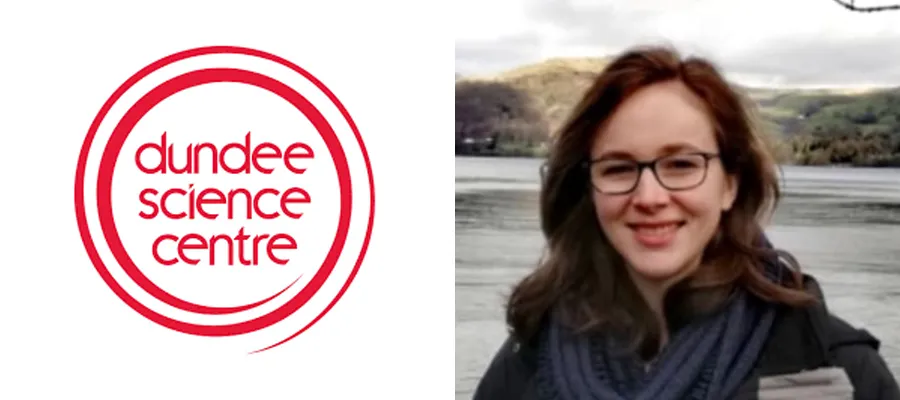 A picture of Susanna Riley and the Dundee Science Centre logo