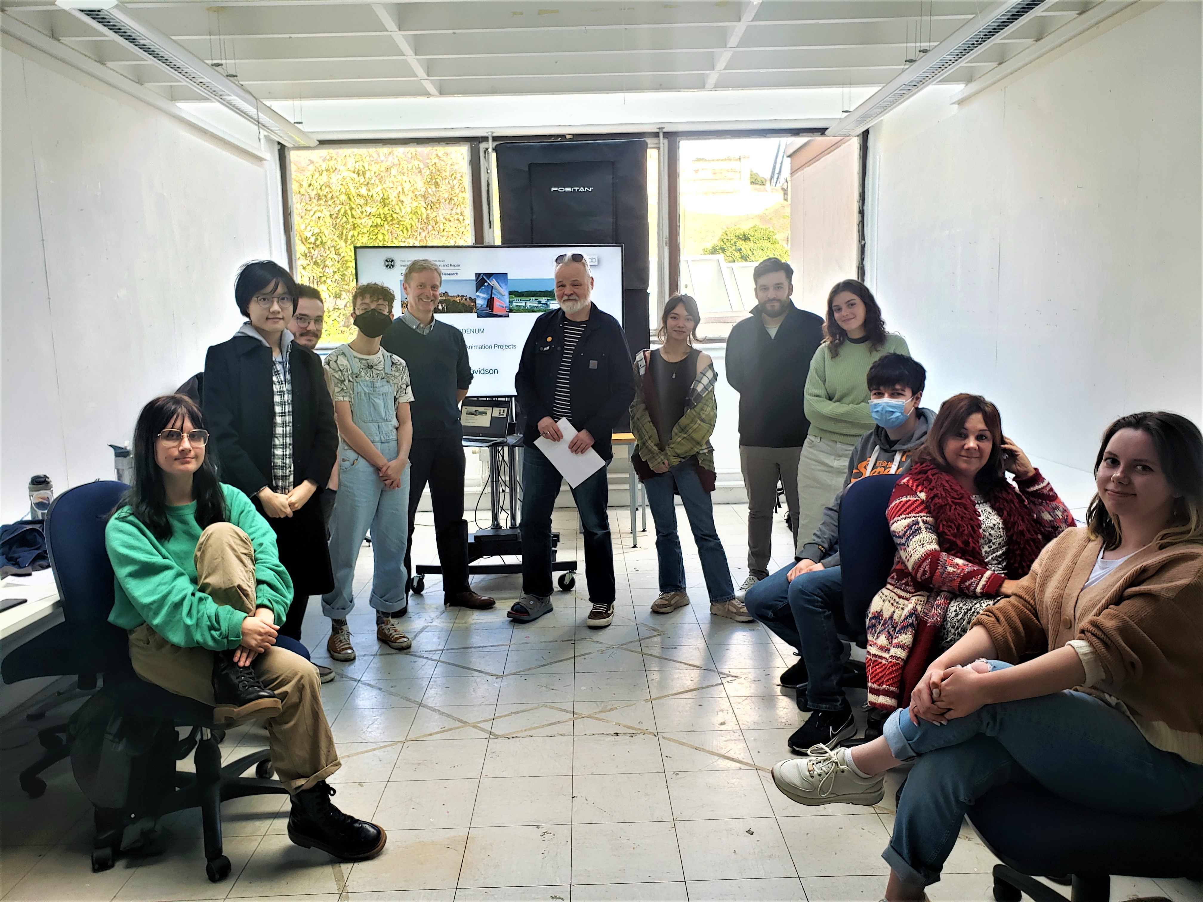 Professor Donald Davidson and Jared Taylor with 9 undergraduate ECA animation students