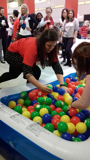 Staff playing the ball pool activity