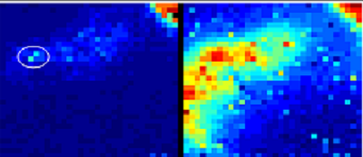 Image showing the light emitted from the tip of the endoscope, compared with a conventional camera