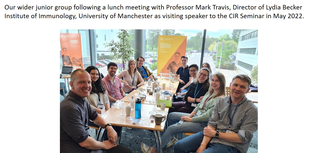 Image of junior group after lunch meeting with Prof Mark Travis