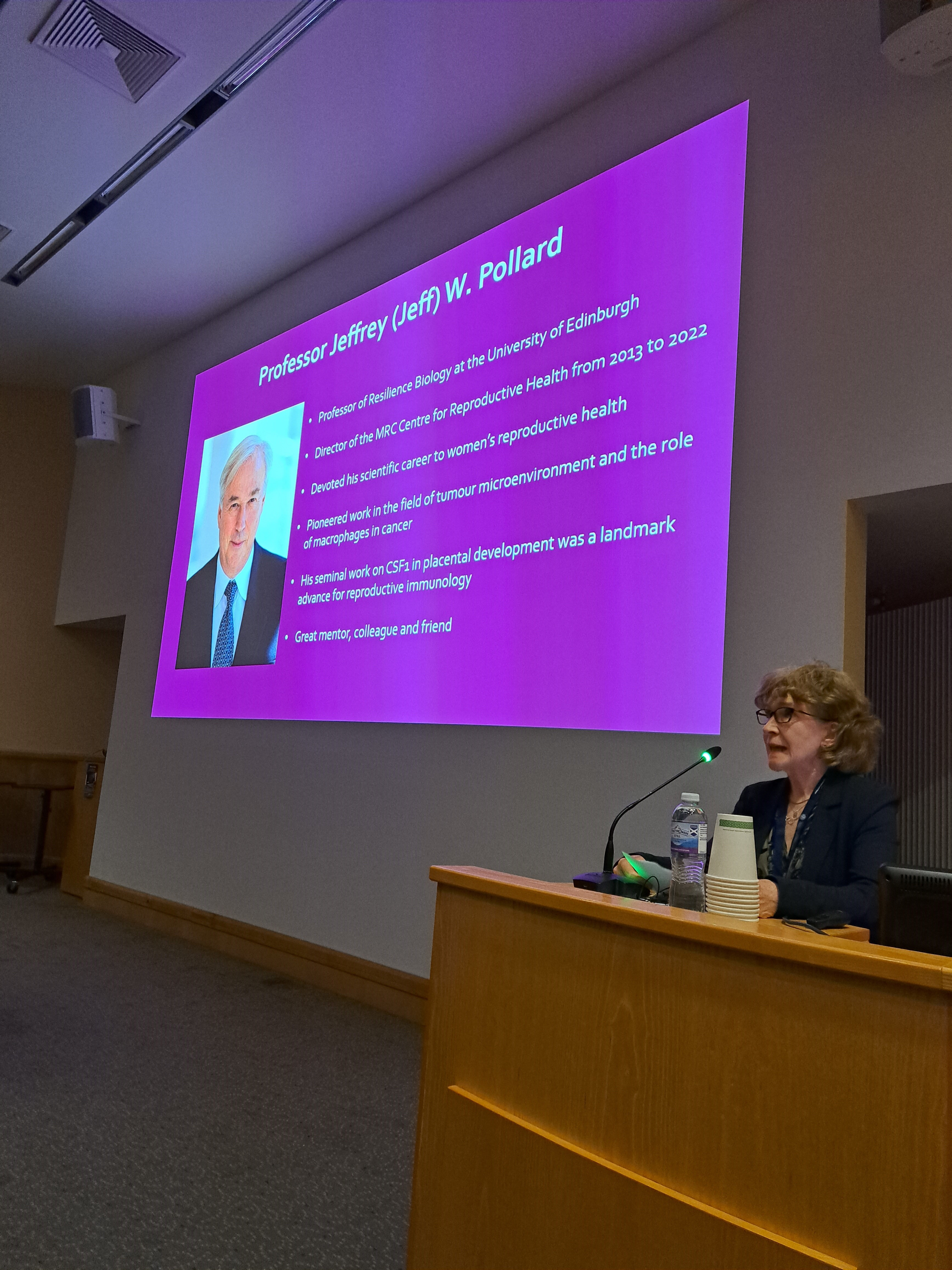 Professor Hilary Critchley delivering a tribute to Professor Jeff Pollard