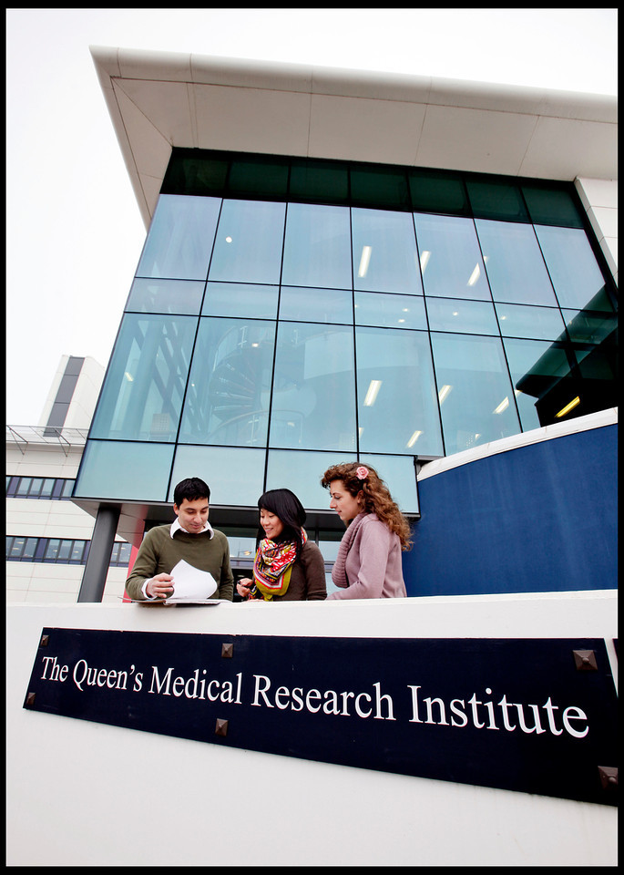 Image of students outside the Queens Medical Research Building